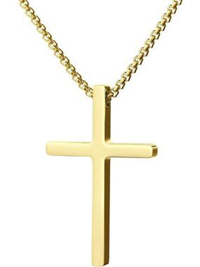 Unisex Gold Cross Necklace For 18k Gold Plated Stainless Steel Cross Pendant